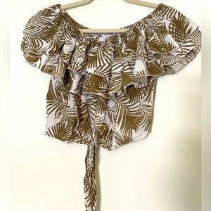 Palm print off the shoulder top